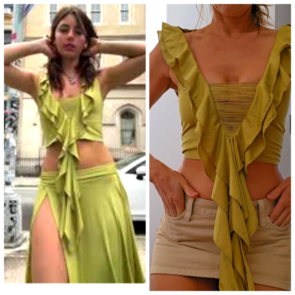 Jaded London Floaty Green Ruffle Bohemian Top Xs